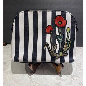 Black & White Striped Clutch Purse With Embroidered Red Flowers Nordstroms